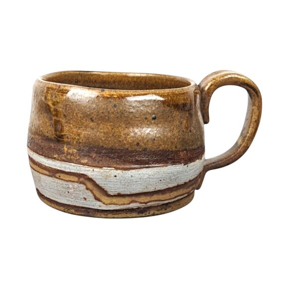 Handmade Studio Pottery Mug: Brown & White Glaze, Rustic Coffee Cup - Picture 3 of 7